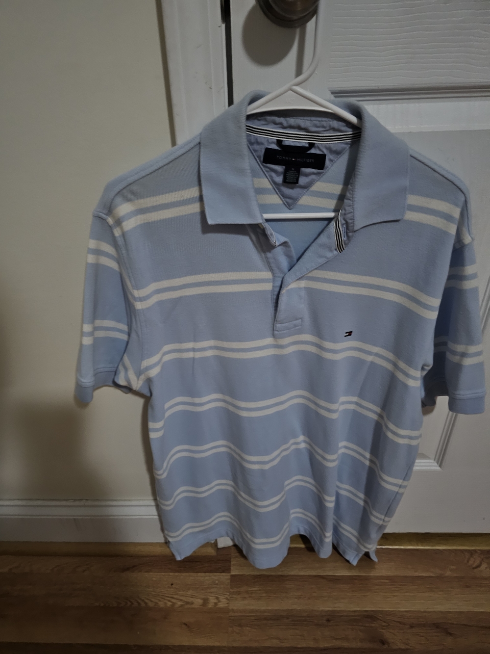 Tommy Hilfiger Sky Blue and White Striped Polo Shirt